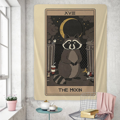 Raccoon Tarot Tapestry Phycadelic Wall Hanging Mysterious Art Wall Boho Witchcraft Hippie Kawaii Aesthetic Room Home Decor