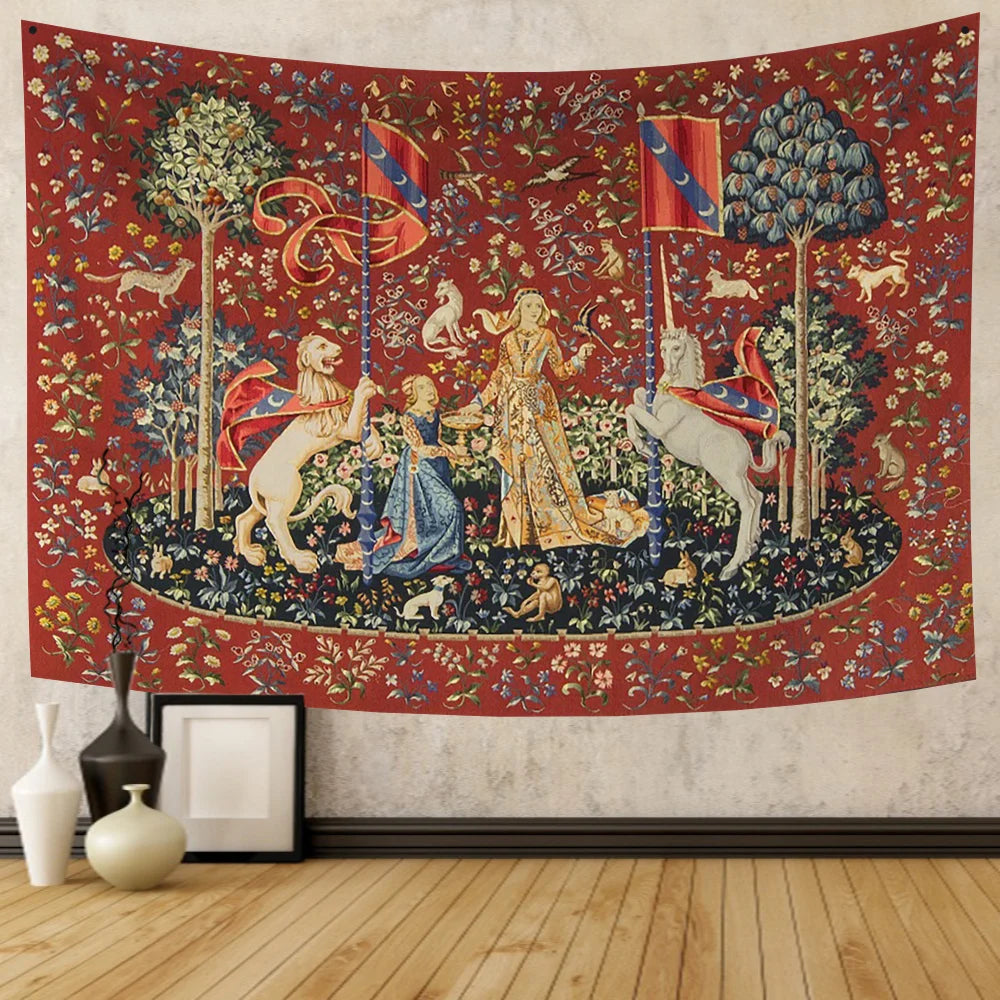 Lady And The Unicorn Tapestry Medieval Tapestry Wall Hanging Printed Home Decor Tapestries Background Room Covering For Bed