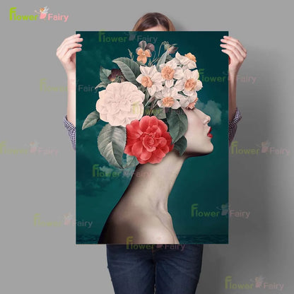 Flower Hair Woman Sexy Girl Modern Posters Wall Art Canvas Painting Abstract Home Decor Wall Pictures For Living Room Unframed - NICEART