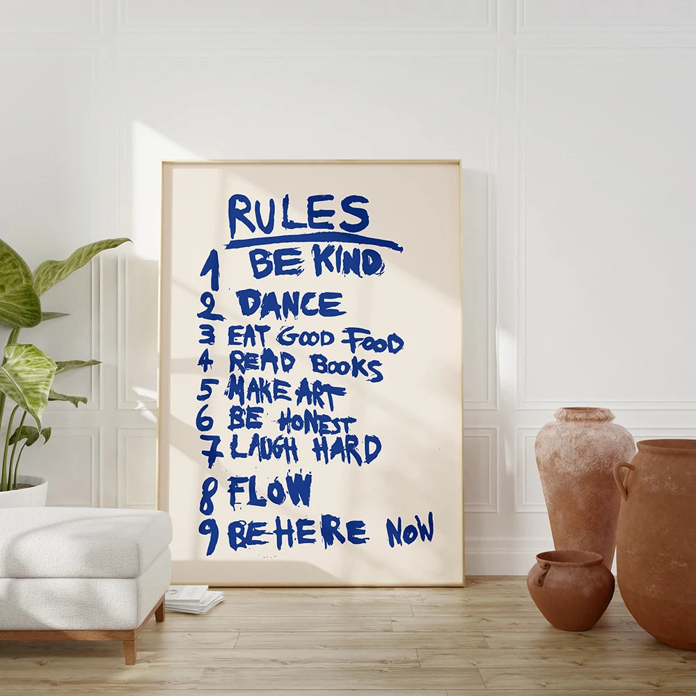 Retro Modern Rules Quote Trendy Guest Check Gift Wall Art Canvas Painting Posters Abstract Print For Living Dorm Room Home Decor - niceart