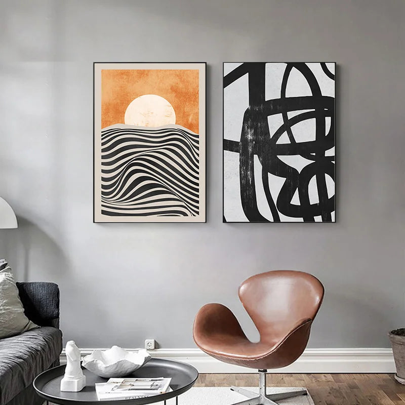 Nordic Abstract Geometric Art Matisse Line Figure Sunset Wall Canvas Posters Painting Prints For Living Room home Art Decor - NICEART