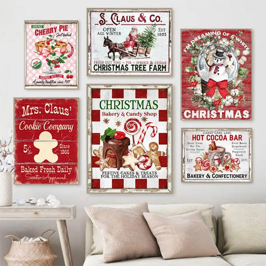 Christmas Wall Art Print Hot Chocolate Candyland Express Gingerbread Bakery Sign Poster Vintage Canvas Painting Kitchen Decor - NICEART