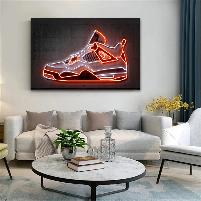 Neon Light Effect Sneakers Canvas Painting Posters Prints Modern Nordic Gym Shoes Wall Art Pictures for Living Room Home Decor - NICEART