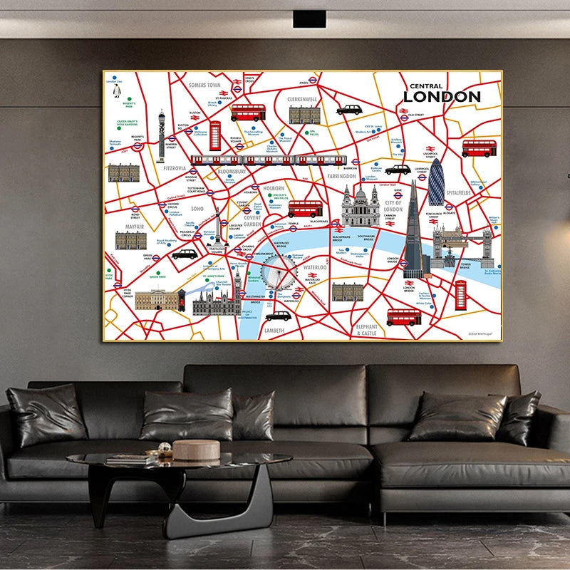 Modern Art London Block Building Traffic Map Canvas Painting and Printmaking Home Decoration in the Living Room Picture - NICEART