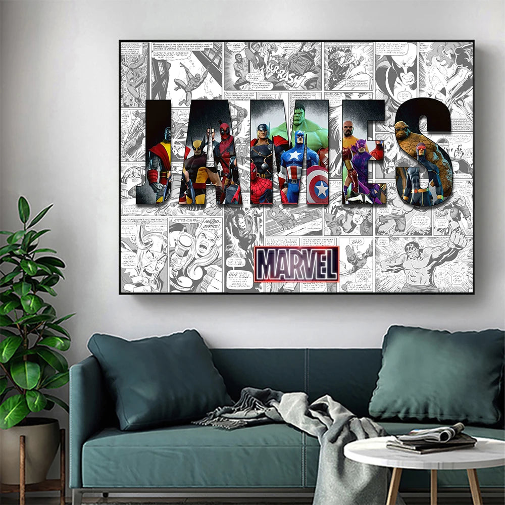 Marvel Movie Heroes Canvas Poster Spider-Man Iron Man Decorative Painting DIY Custom Name Art Mural Home Kid's Room Decor Gifts - NICEART