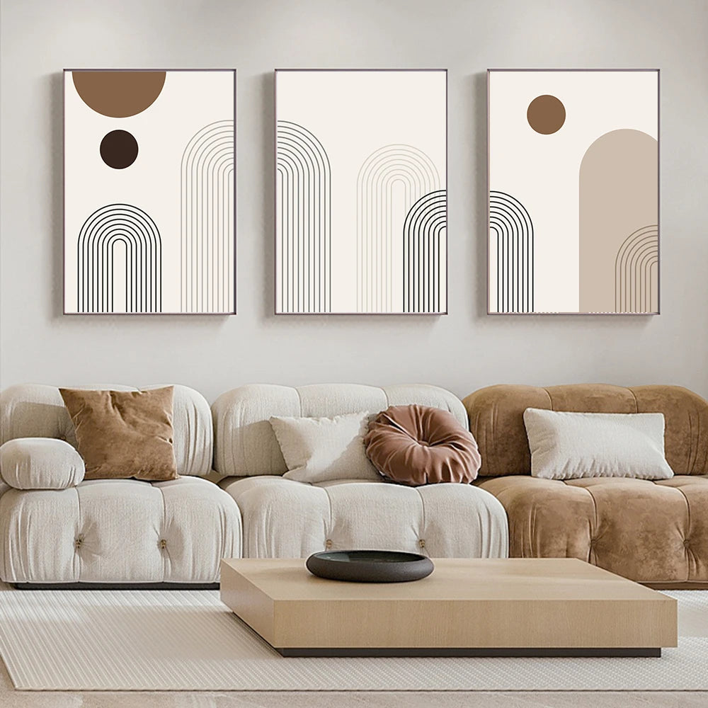 Beige Geometric Line Abstract Poster Painting Print on Canvas Nordic Home Decorative Wall Art Pictures Living Room No Frame - NICEART