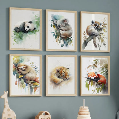 Raccoon Koala Sloth Panda Tiger Nursery Animal Wall Art Canvas Painting Nordic Posters And Prints Pictures Baby Kids Room Decor - NICEART