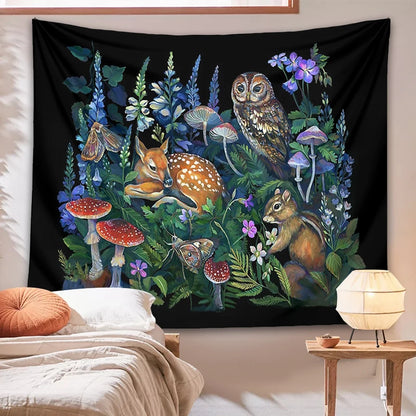 Enchanted Forest Tapestry Wall Hanging Botanical Celestial Mushroom Wild Flower Magic Wall Carpets Dorm Decor Starry Sky Carpet - NICEART