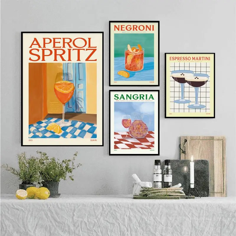 Fruit Juice Mojito Aperol Spritz Cocktail Posters Wall Art Print Sangria Drink Negroni Canvas Painting Club Bar Home Decoration - NICEART