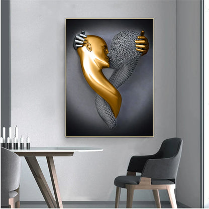 Black and Gold Love Heart Figure Statue Canvas Painting Modern Art Posters and Prints Wall Pictures for Living Room Home Decor - NICEART