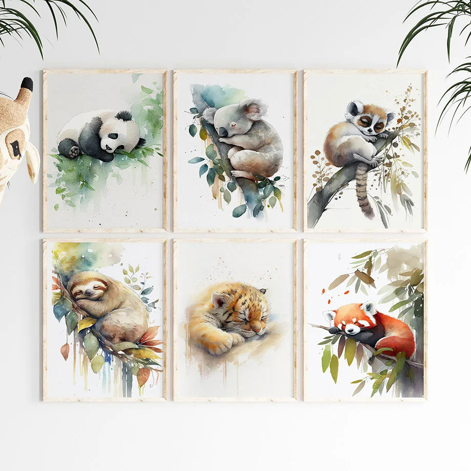 Raccoon Koala Sloth Panda Tiger Nursery Animal Wall Art Canvas Painting Nordic Posters And Prints Pictures Baby Kids Room Decor - NICEART