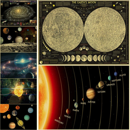 Eight Planets In The Solar System Posters Retro Kraft Paper Prints Vintage Home Room Cafe Bar Art Wall Decor Aesthetic Painting - niceart