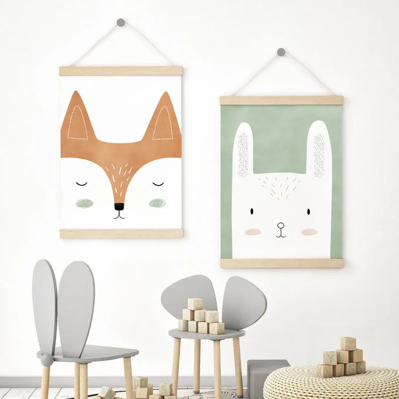 Deer Fox Rabbit Bear Hedgehog Woodland Nursery Wall Art Print Canvas Painting Nordic Poster Wall Pictures Baby Kids Room Decor - NICEART