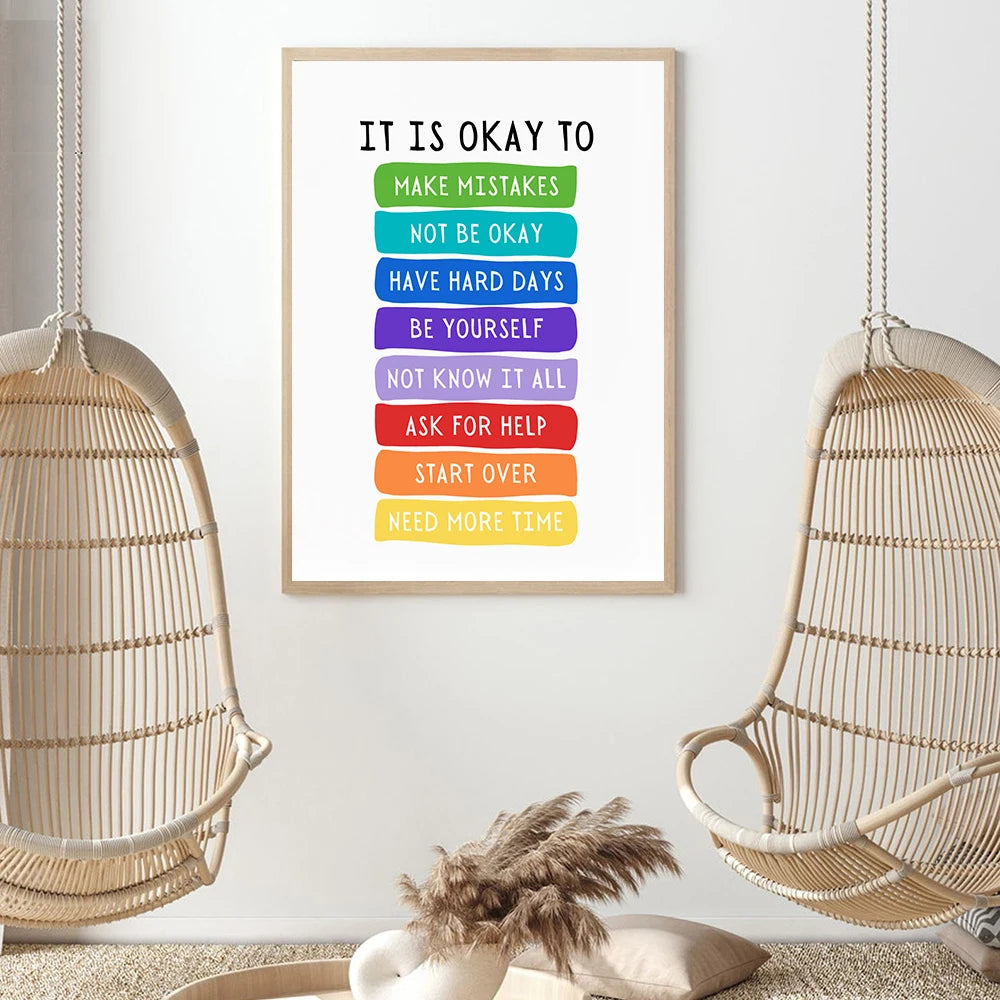 It's Okay to Not be Okay Poster Motivational Quotes Wall Art Canvas Painting Print Educational Pictures For Kids Room Home Decor - NICEART
