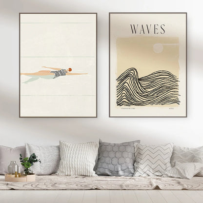 Nordic Swimmers Minimalist Canvas Painting Swimming Pool Posters Big Wave Surf Prints Wall Art Pictures For Bathroom House Decor - niceart