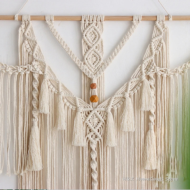Big Macrame Wall Hanging Tapestry With Tassels Hand Woven Nordic Style For Living Room Bedroom House Art Decor Boho Decoration
