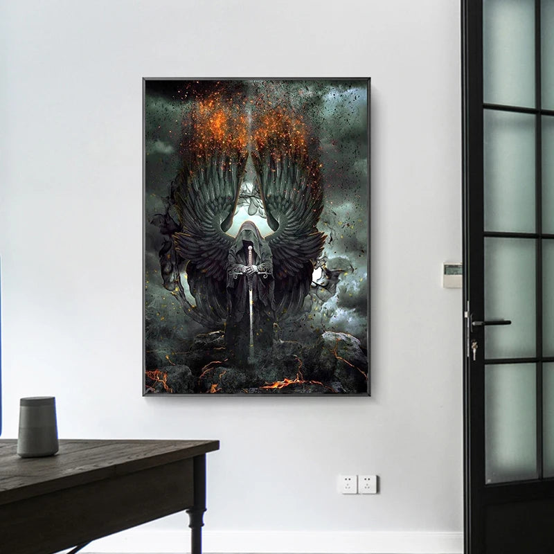 Abstract Death Angels Skull Canvas Painting Posters and Prints Wall Art Pictures for Living Room Home Decoration - NICEART