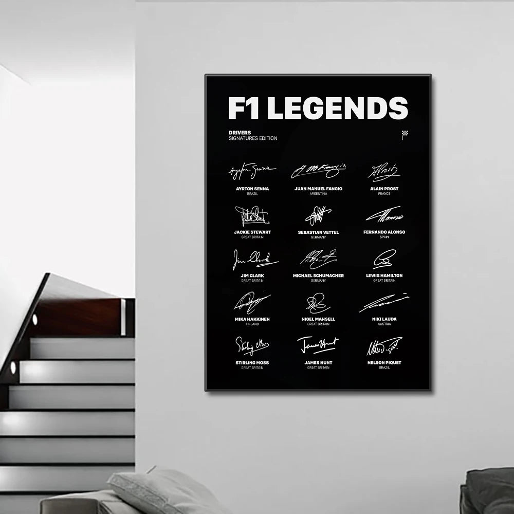 Classic Formula 1 Drivers Legends Signature Edition Wall Art Canvas Poster Print Pictures For Modern Home Decor F1 Fans Gifts - niceart