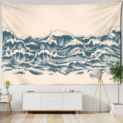 Beige Cartoon Wave Tapestry Wall Hanging Minimalist Art Kawaii Bohemia Abstract Bedroom Living Room Home Decor