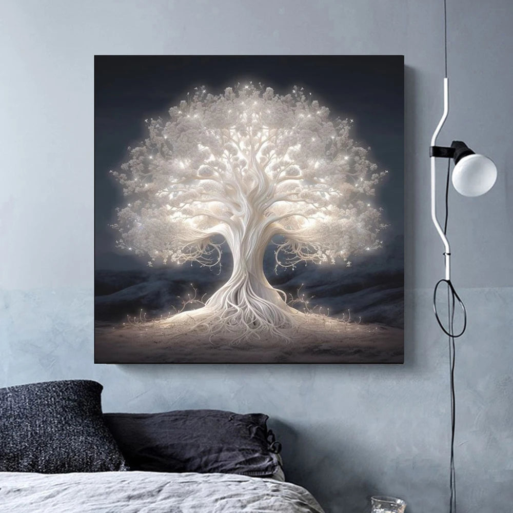 Fantasy White Tree Of Life Poster Prints For Living Room Home Decor Abstract Mythic Life Tree Canvas Painting Wall Art Aesthetic - NICEART