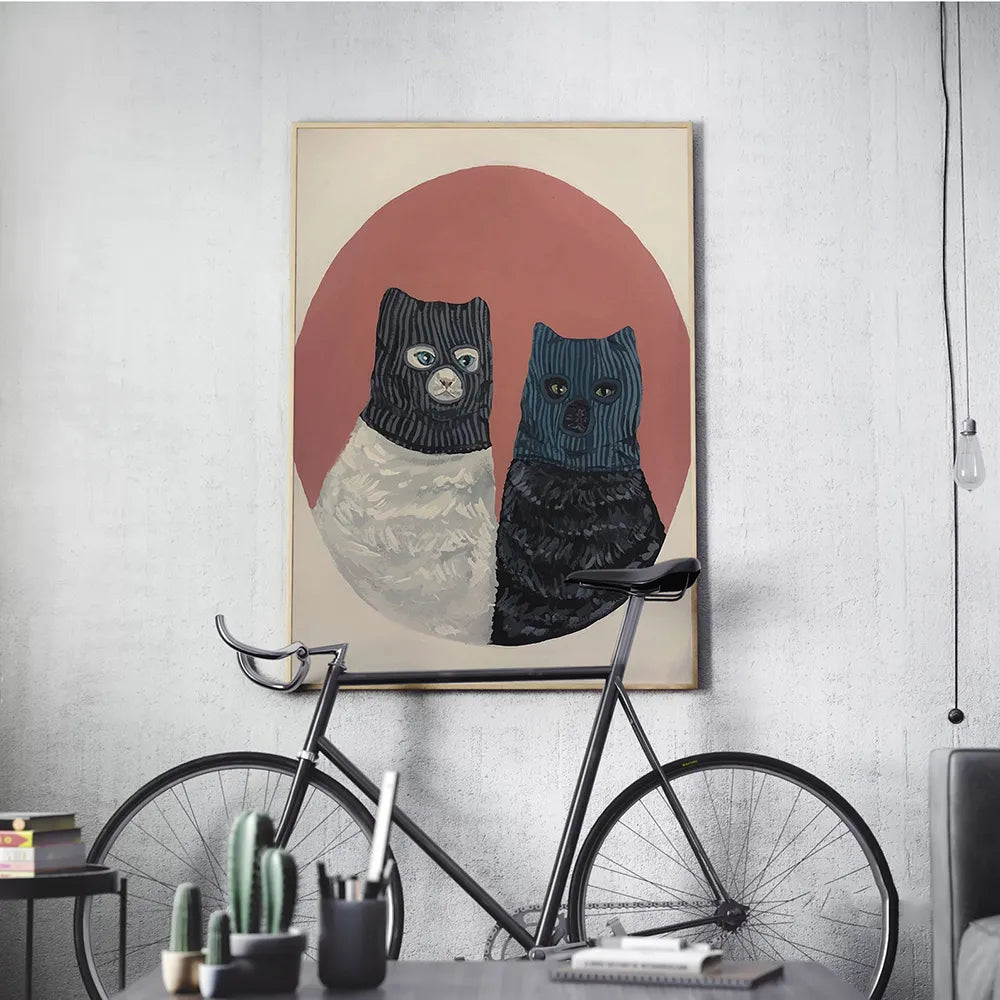 Cat with Mask Canvas Prints Painting Posters Thief Cat Animal Modern Nordic Wall Pictures Art for Kids Room Bedroom Home Decor - NICEART