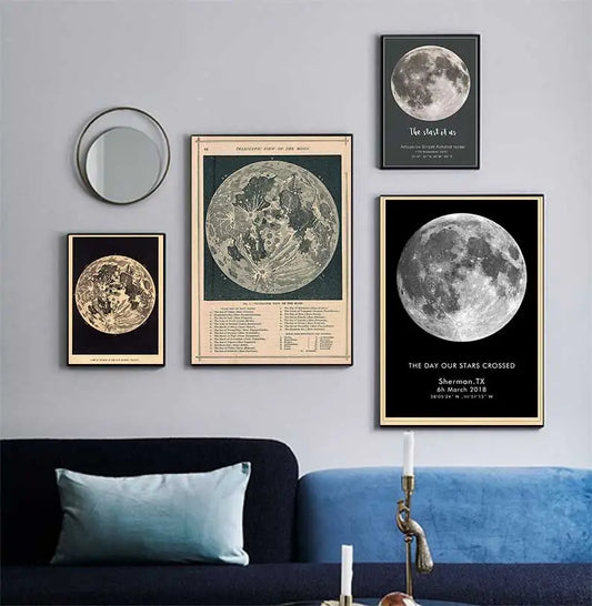 Vintage Full Moon Map Reproduction Wall Art Print Poster Lunar Astronomy Moon Chart Canvas Painting Picture Home Wall Art Decor - niceart