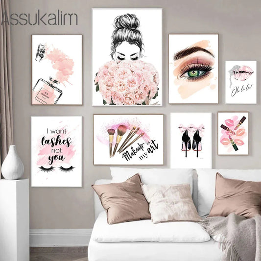 Fashion Poster Eyelash Wall Art Perfume Canvas Painting Makeup Cosmetic Print Pictures Nordic Wall Posters Girls Room Decoration - niceart