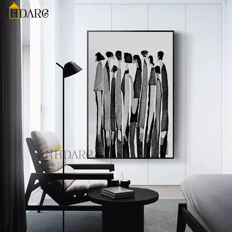 Modern Nordic Black White Abstract Characters Fashion Poster Painting Canvas Print Art Wall Picture Porch Living Room Home Decor - NICEART