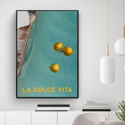 Canvas Print Painting Poster La Dolce Vita Wall Pictures Lemon Pool Nordic Vintage Italian Summer Blue Color Art for Living Room - niceart