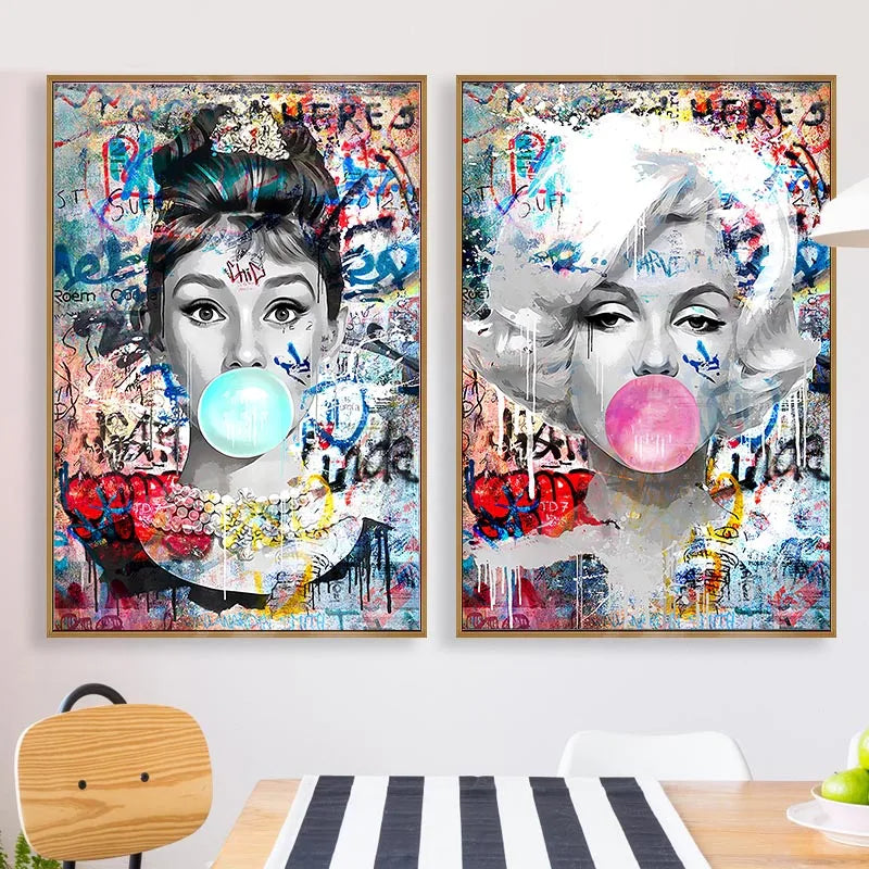 Hepburn Poster Print Pictures Marilyn Monroe Chewing Gum Street Art Pop Art Canvas Painting Home Decor Women Room Wall Art Mural - NICEART