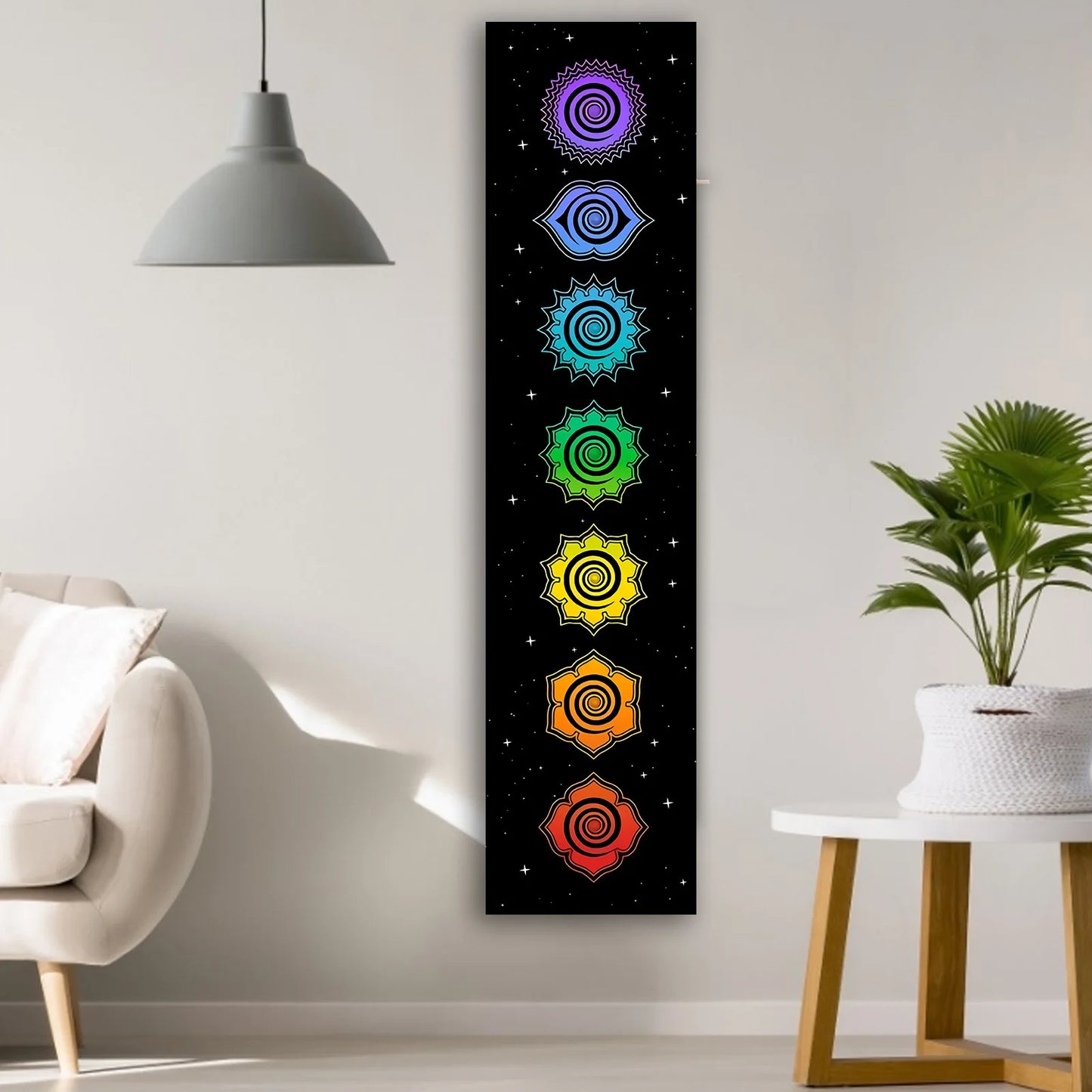 Rainbow Chakras Tapestry Buddhism Yoga Cosmic Energy Centers meditation Tapestries black Wall Hanging Bedroom Drom Home Decor - NICEART