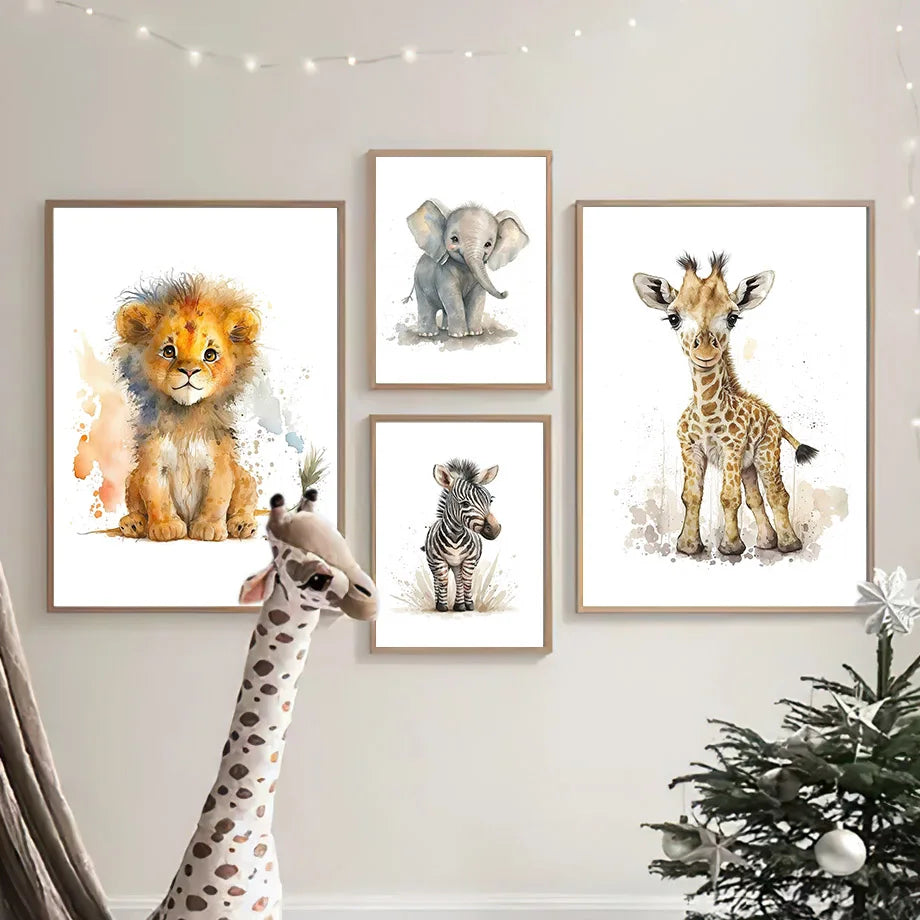 Elephant Lion Giraffe Tiger Zebra Nursery Wall Art Canvas Painting Aninmal Posters And Prints Wall Pictures Baby Kids Room Decor - niceart