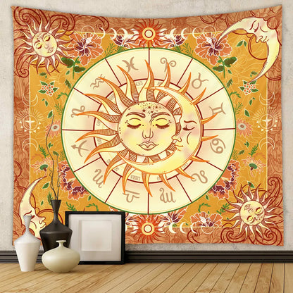 Beautiful Bohemian Interior Decoration Tapestry Psychedelic Sun And Moon Hippie Datura Flower Home Hanging On The Wall Tapestry