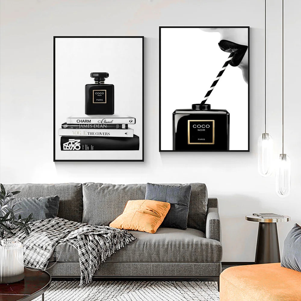 Nordic Luxury Minimalist Perfume Bottle Pop Art Prints Fashion Coco Poster Black White Parfum Giclee Wall Decor Painting - niceart