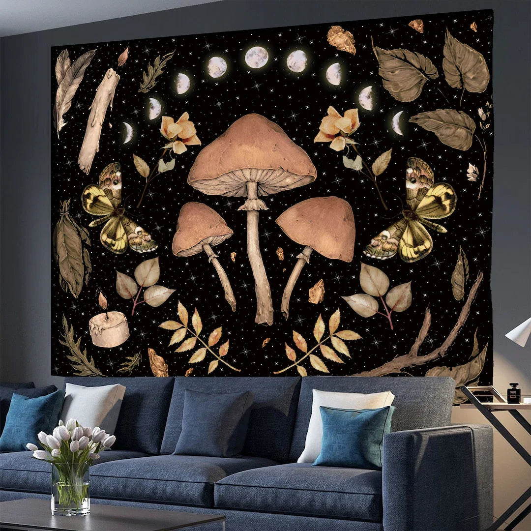 Tree of Life Tapestry Wall Hanging Moon Phase Snake Tapestries Trippy Bohemia Hippie Mushroom Moth Floral for Living Room Bedroo