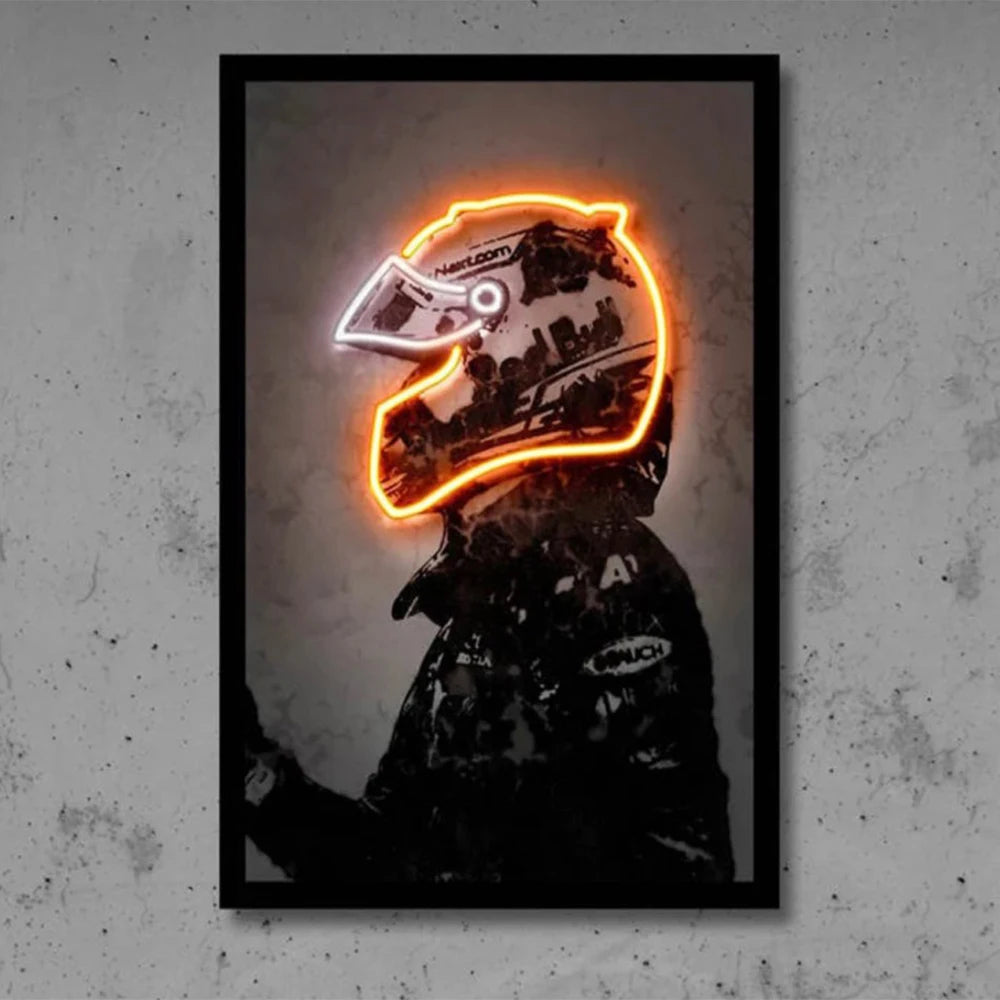 Abstract Ayrton Senna Neon Helmet Wall Art Canvas Painting Motorcycle Racing Posters and Prints Sport Picture for Home Bar Decor - niceart