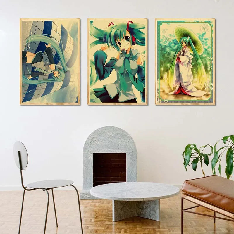 Anime Idol Cartoon Singer Miku Poster HD Print Kraft Paper Retro Wall Art Pictures Bedroom Decorative Painting Home Decor Gifts - NICEART