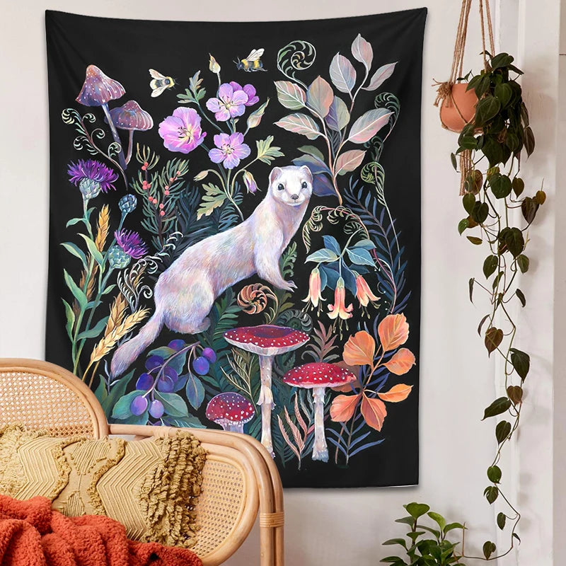 White Ermine Tapestry Wall Hanging Flower Garden Mushroom Wildflowers Bohemia Wall Carpets Home Dorm Decor Starry Sky Carpet