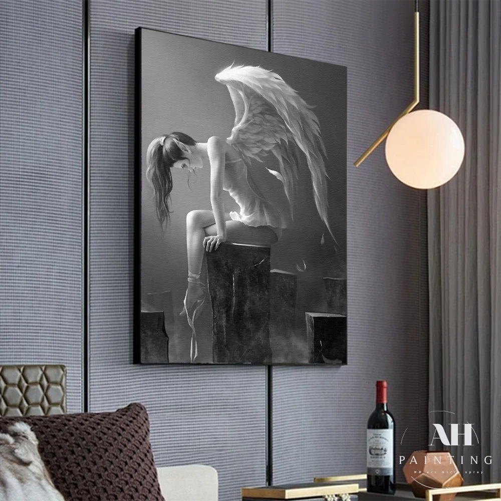 Beauty Angel Girl Poster Gothic Fashion Artwall Art Canvas Painting For Living Room Wall Modern Decorative Pictures Home Decor - NICEART