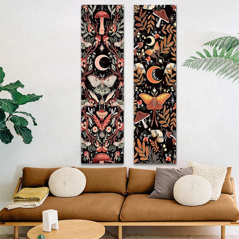 Mushroom Tapestry Wall Hanging Hippie Room Decor Botanical Vertical Moon Plant Tapestries Boho Mystical Moth Dorm Home Decor