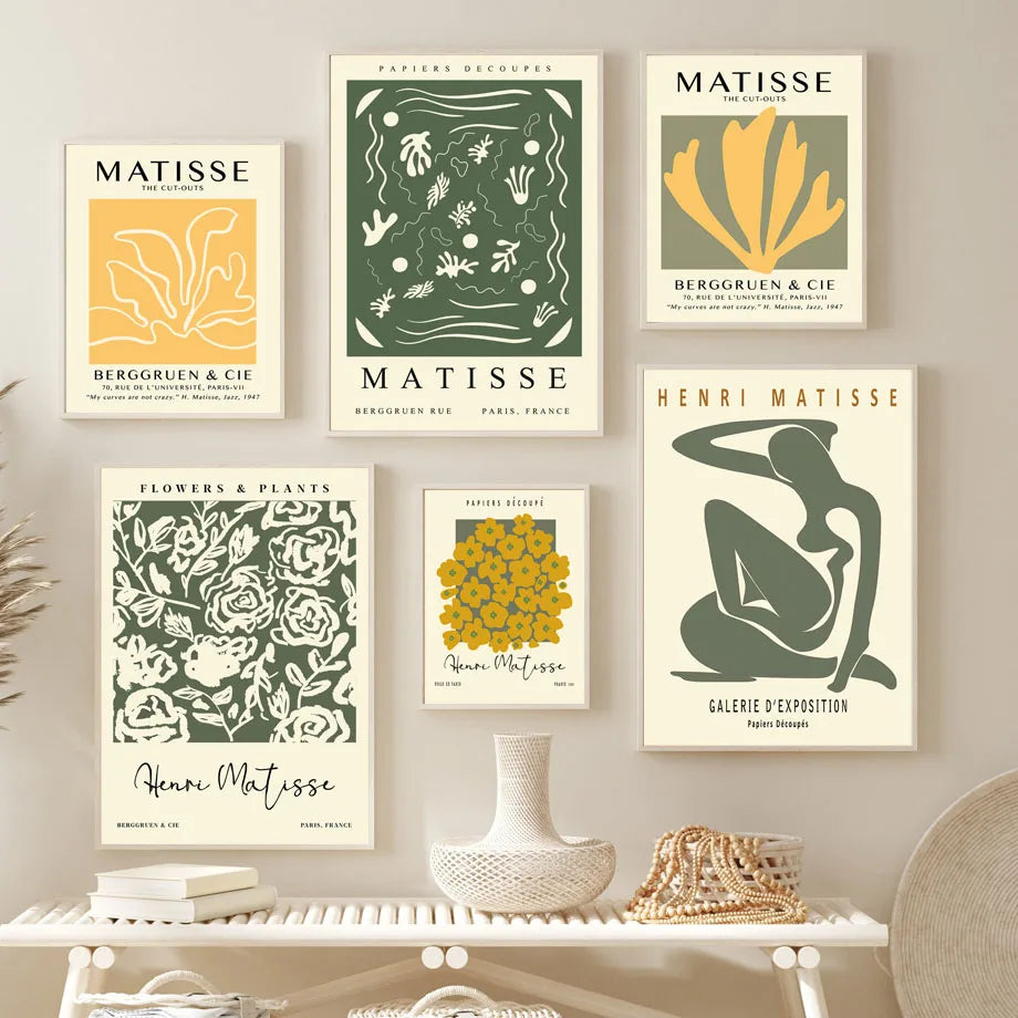 Matisse Abstract Flower Woman Posters Museum Wall Art Print Canvas Painting Sage Green Trendy Wall Pictures Living Room Decor - NICEART