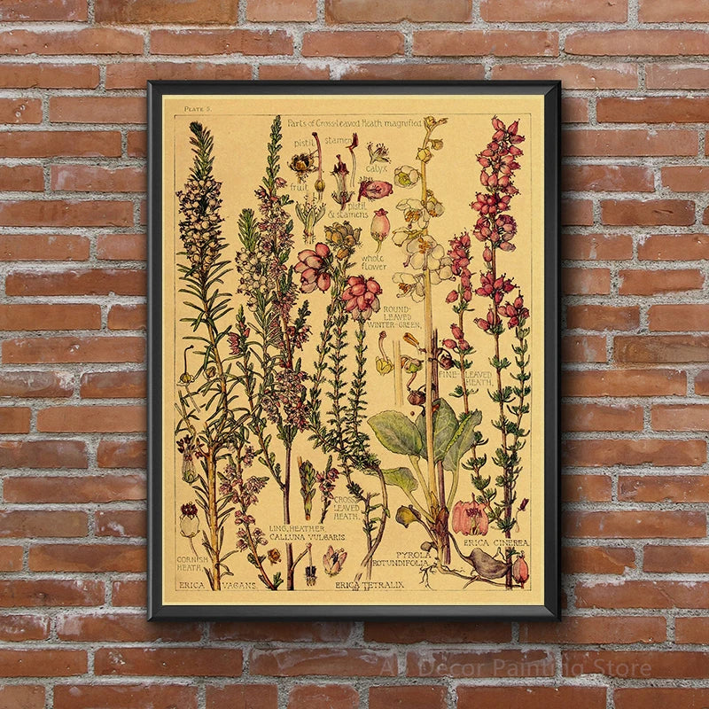 Retro Wild Flower Poster Botanical Illustrations Kraft Paper Prints Vintage Home Room Cafe Bar Art Wall Decor Aesthetic Painting - niceart