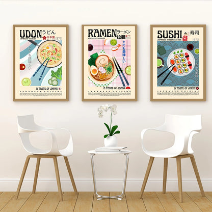 Japanese Food Retro Poster Ramen Tempura Onigiri Sushi Udon Wall Art Pictures Modern Asian Cuisine Canvas Painting Kitchen Decor - niceart