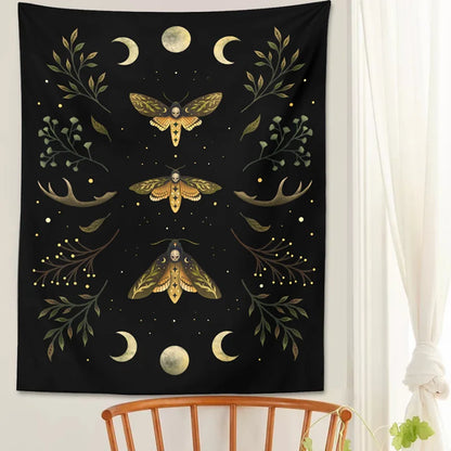 Moon Phase Tapestry Wall Hanging Black Psychedelic Tapestries Flower Starry Bohemian Tapestries Art Home Decoration