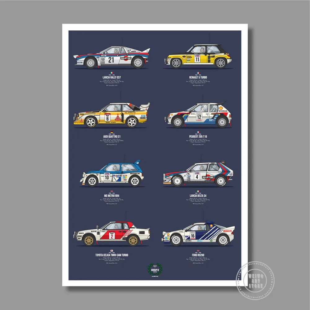 Group B Rally Car Legends Poster Prints Motorsport Canvas Painting Race Car Wall Art Picture for Living Room Decoration - NICEART