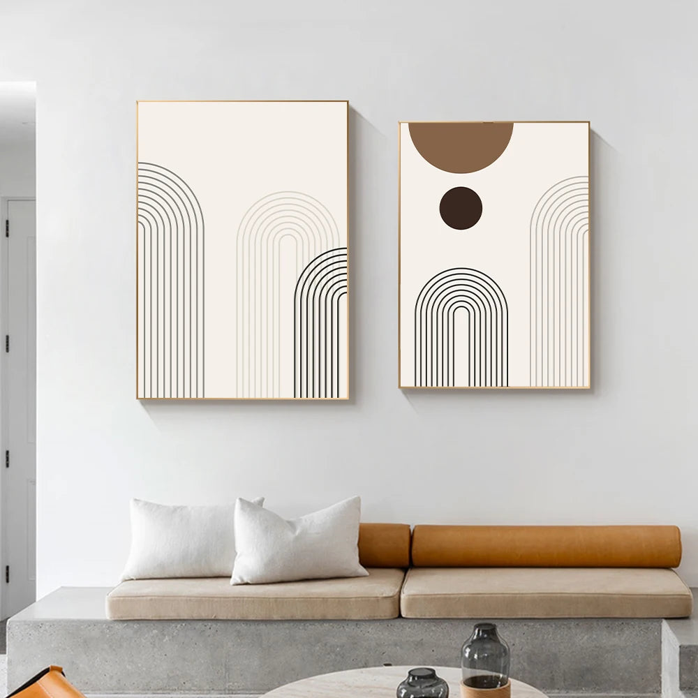 Beige Geometric Line Abstract Poster Painting Print on Canvas Nordic Home Decorative Wall Art Pictures Living Room No Frame - NICEART