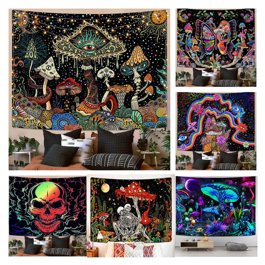 Trippy Mushroom Tapestry Aesthetic Room Decor Boho Tapestries Wall Hanging Gothic Home Decor Dorm Room Decoration Accessories