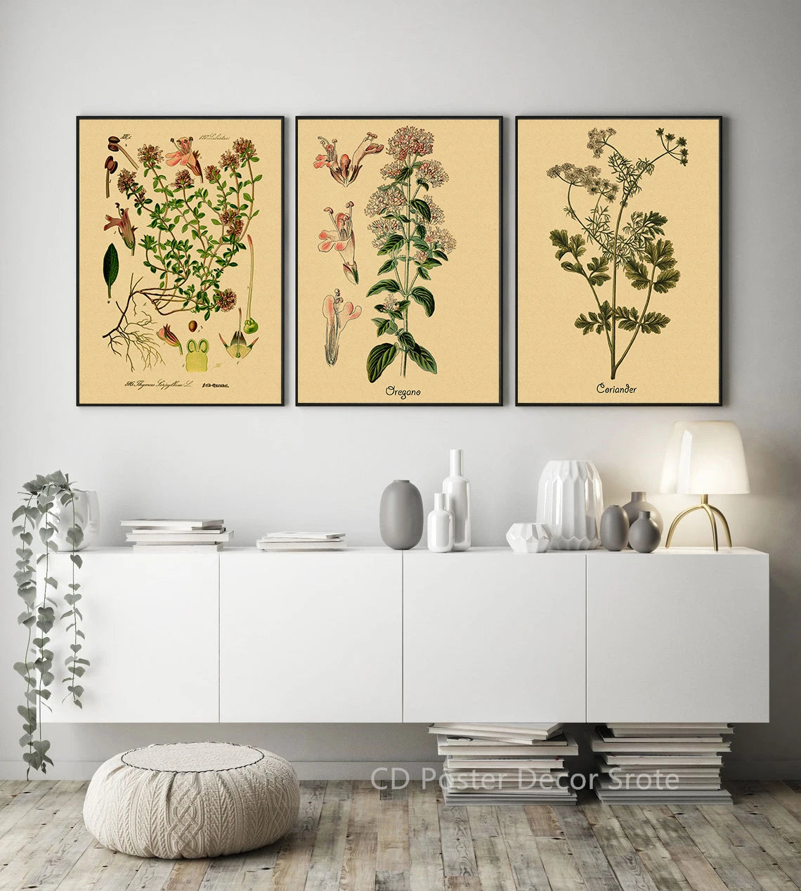 Culinary Herbs Poster Prints Flower Herbal Botanical Illustrations Kraft Paper Vintage Room Home Kitchen Art Wall Decor Painting - NICEART