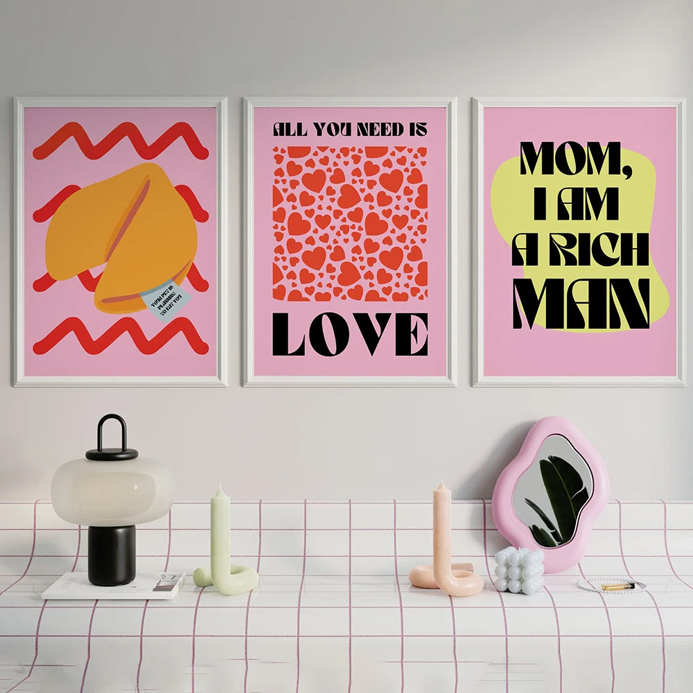 Pink Gallery Wall Set Eclectic Painting Prints Maximalist Art Aesthetic Room Collage Abstract Sexy Poster Canvas Room Home Decor - NICEART