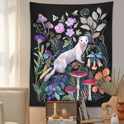 White Ermine Tapestry Wall Hanging Flower Garden Mushroom Wildflowers Bohemia Wall Carpets Home Dorm Decor Starry Sky Carpet